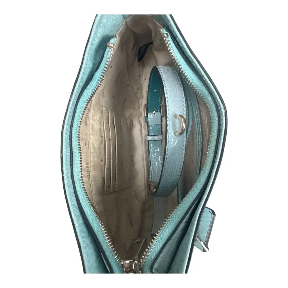 Guess Turquoise Mini Hobo Shoulder Bag – Textured Patent Look